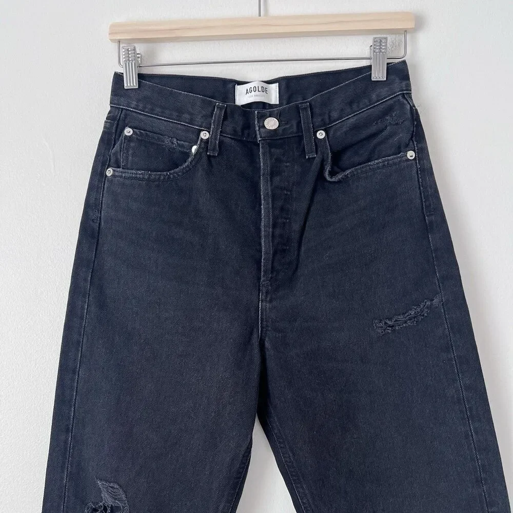 AGOLDE 90’s High Rise Straight Legs Jeans Size 25 Black Wash Distressed